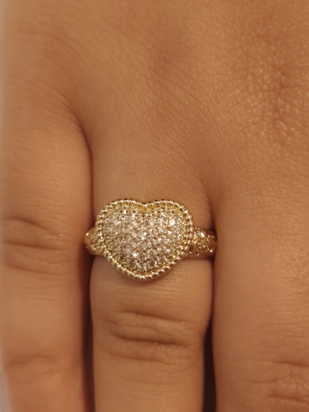 Gold Heart Pavé Ring - Women's Heart Cocktail Ring in Gold